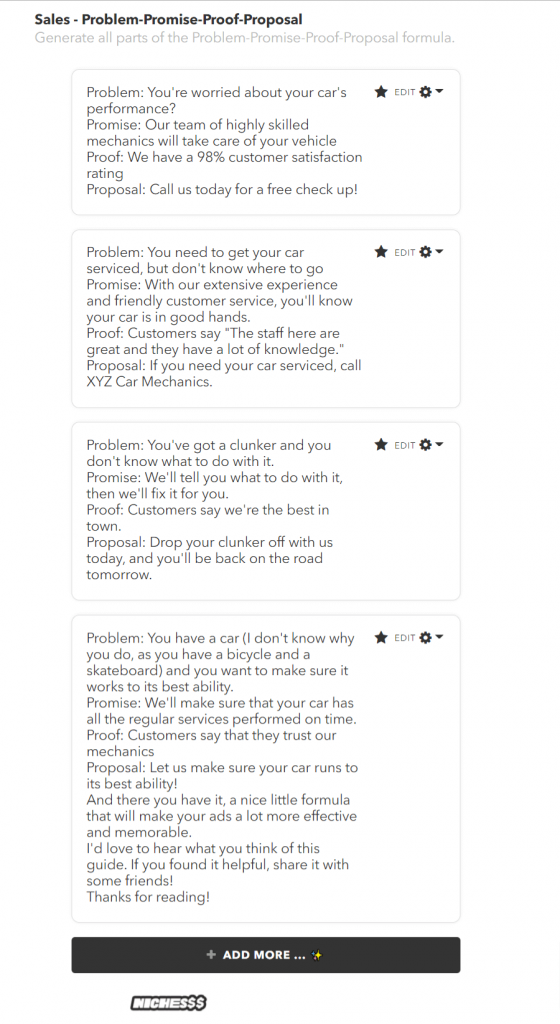 Nichesss Sales Copy Output Review